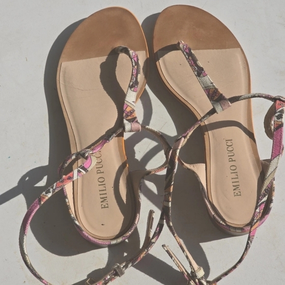 Emilio Pucci Leather Sandals Sz 36 (6) Women Buckle Colorful Italy Luxury Rare - Picture 4 of 11
